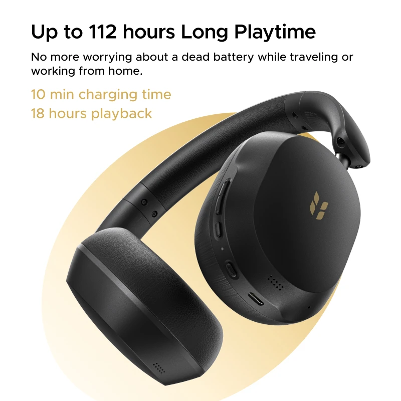 Nowo ulepszone słuchawki bezprzewodowe Bluetooth UGREEN Max5s nauszne z hybrydowym redukcją szumów ANC 45dB i 112-godzinnym czasem pracy, model 2026 — zdjęcie produktu 6