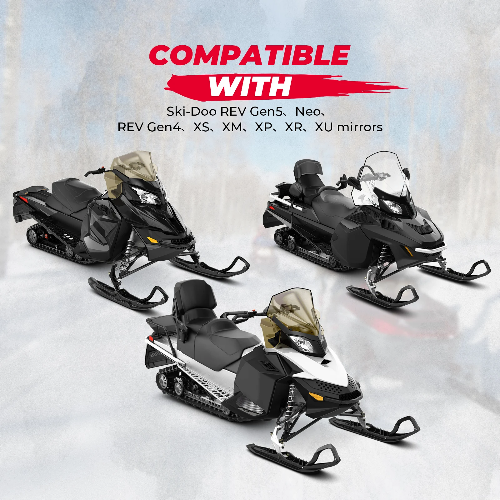 Snowmobile Rearview Mirrors Handguard Mirror Wind Deflector Mount for Ski-Doo REV Gen5 Neo REV Gen4 XS XM XP XR XU #‎860200893 view 6