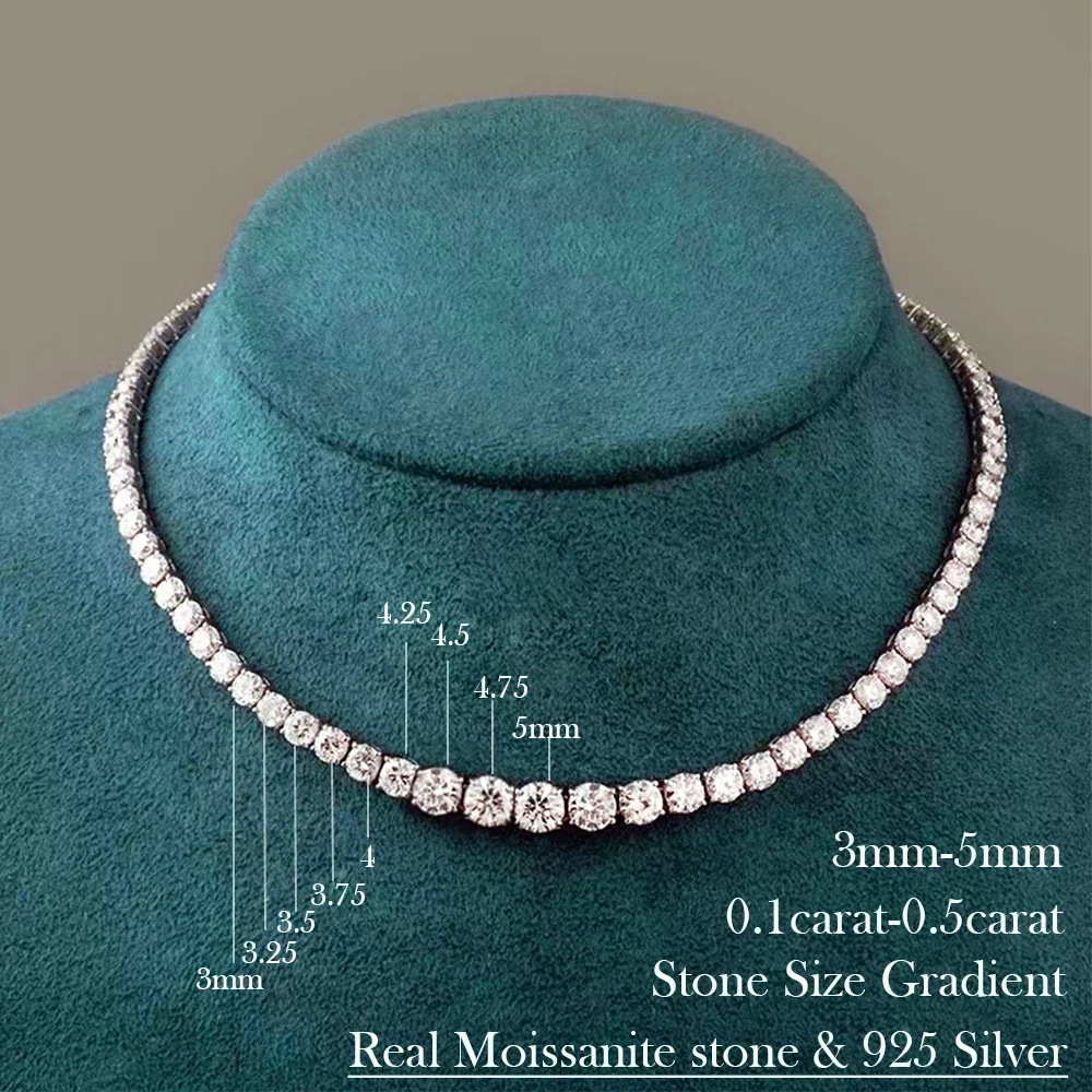 Moissanite diamanten tennisketting met certificaat 3-5 mm maat gradiënt diamanten Riviera ketting S925 zilveren choker voor dames