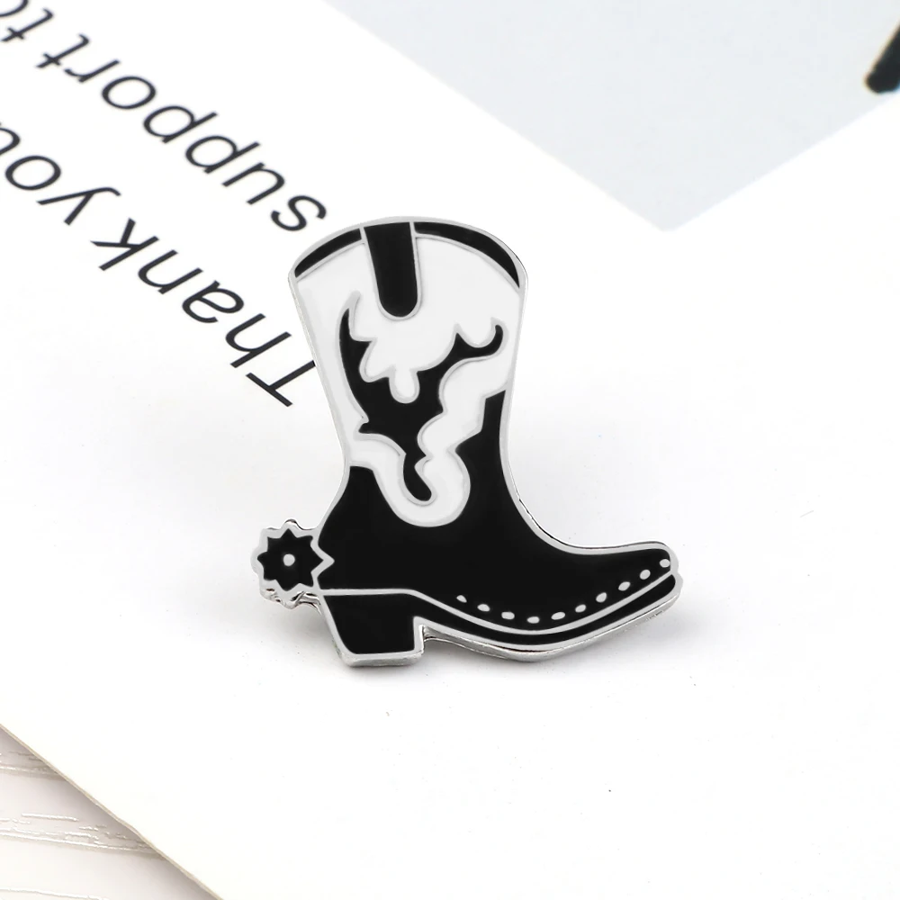 Cool Black Boots Enamel Pins Cowboy Hat Shoes Brooches Women Men Jeans Coat Lapel Pin Badges Jewelry Accessories Gift for Friend