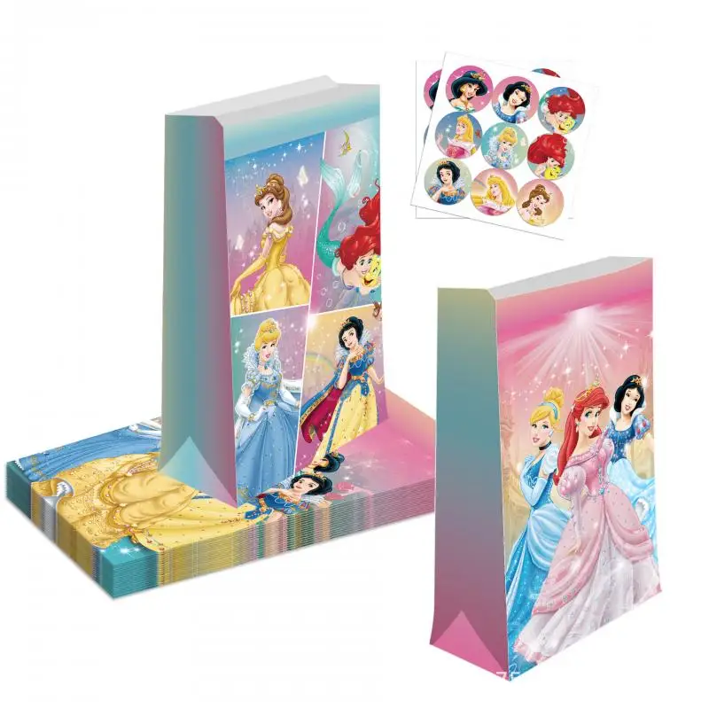 Disney Carton Candy Gift Box 12Pcs Anime Princess Kraft Paper Bag Sticker Portable Paper Box Child Party Paper Bag Wholesale