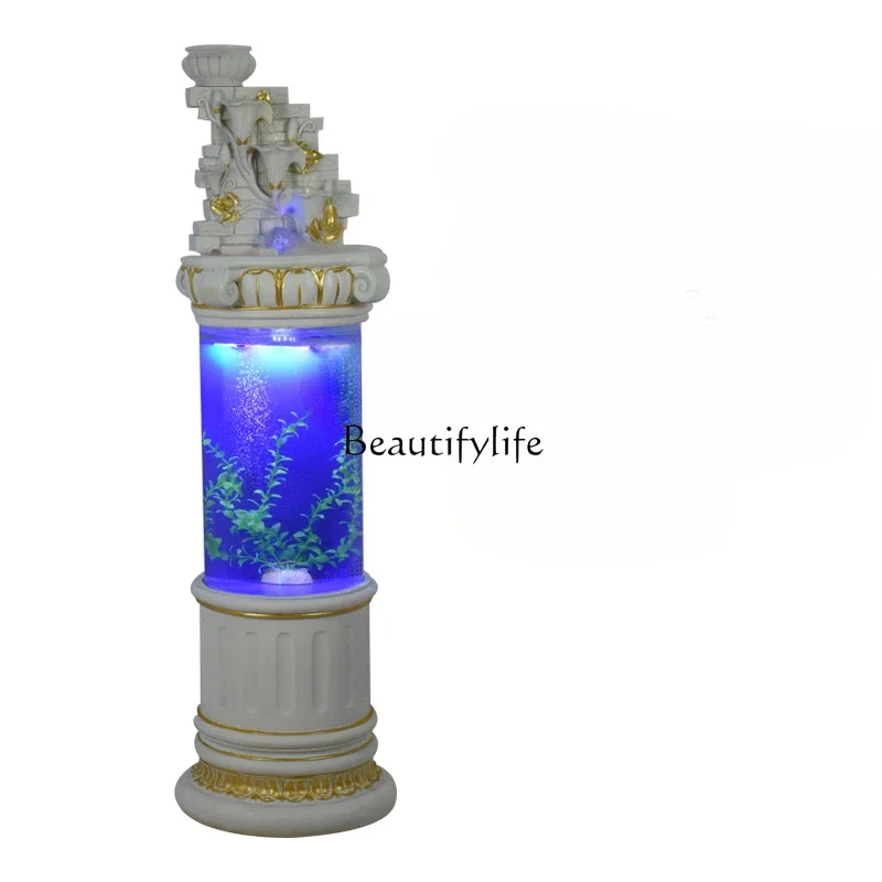 

European-Style Circular Flowing Water Ornaments Change Water Fish Globe round Floor Ecological Aquarium