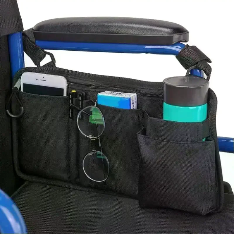 [MA]1Pcs Travel Pouch Wheelchair Side Bag With Cup Holder Wheel Chair Bag For Seniors Outdoor Electric Wheel Chair Drink Phone