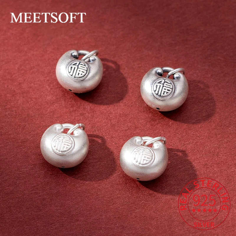 MEETSOFT 999 Silver Making Old Fat Fu Character Lock Pendant DIY Handstring Retro Handmade Rope Material Accessories