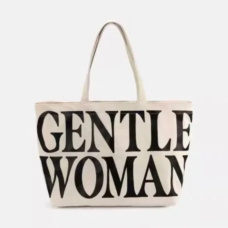 

Classic Thai GentleWoman Canvas Tote Bag Commuter Single Shoulder Bag Soft Square Shape Zipper Closure College Style