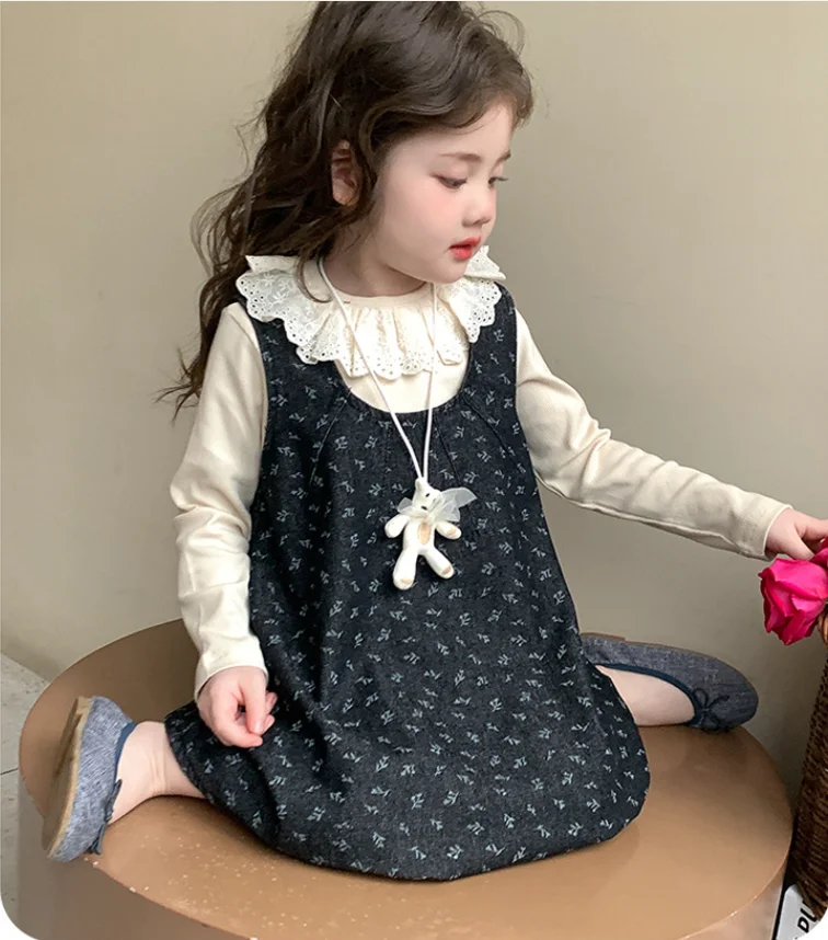 New Baby Girls Spring  Fashion Sets  Blouse +  Vest Dress   Princess Elegant Suits  2-7 T