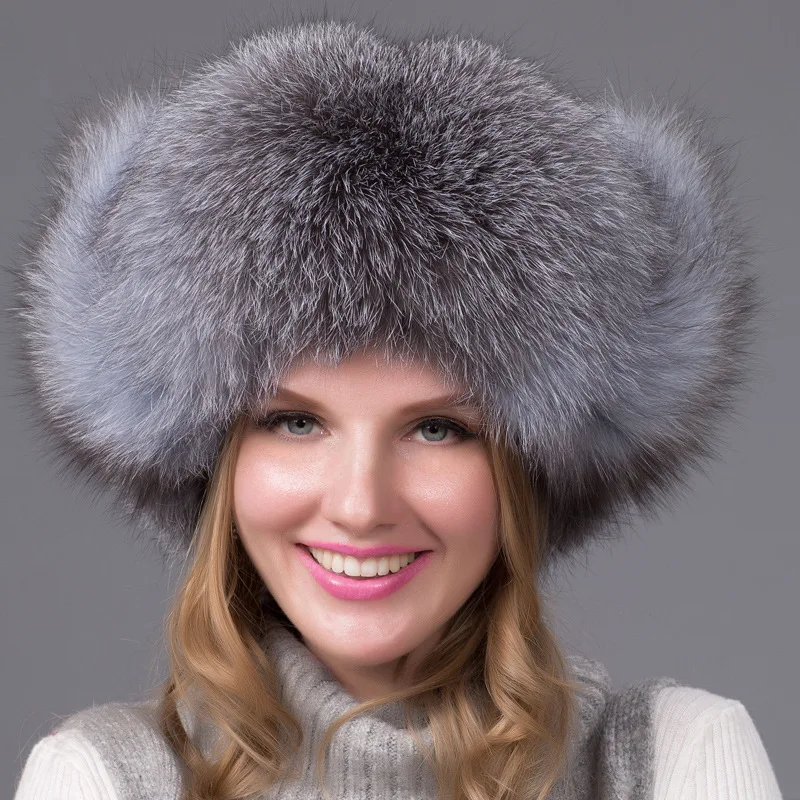 

High Quality Real Fox Fur Grass Hat Lei Feng Hat Sheepskin Top Ear Protection Hat Winter Women's Aliexpress Hot Selling