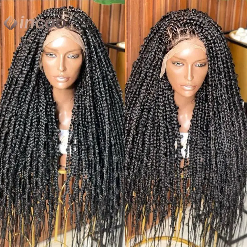 Sintético Full Lace borboleta trançada peruca para mulheres negras, Faux Locs, peruca sem nós, frente tranças peruca, caixa Jumbo, 38"