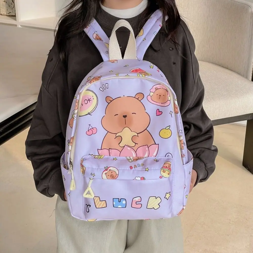 Zaino Capybara simpatico cartone animato Zaino da scuola per asilo in nylon di grande capacità Zaino da viaggio leggero e colorato per bambini
