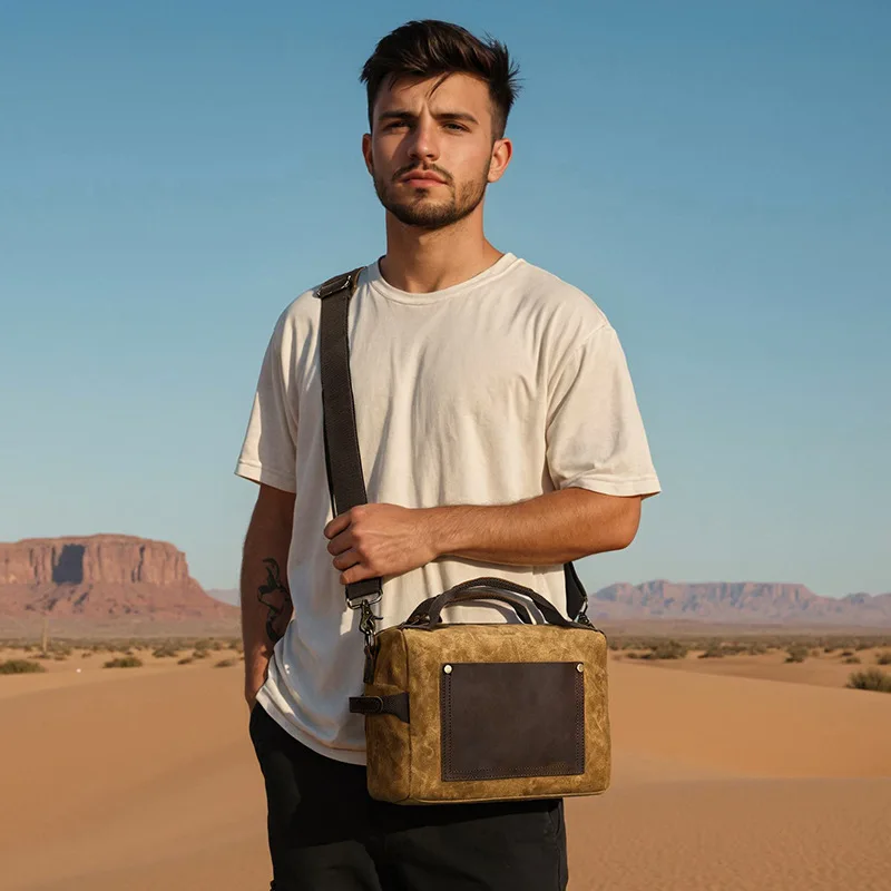 Retro Canvas Oil Wax Men's Crossbody Bag Casual Phone Tablet Storage Bag Diagonal Shoulder Bag Handbag for Men