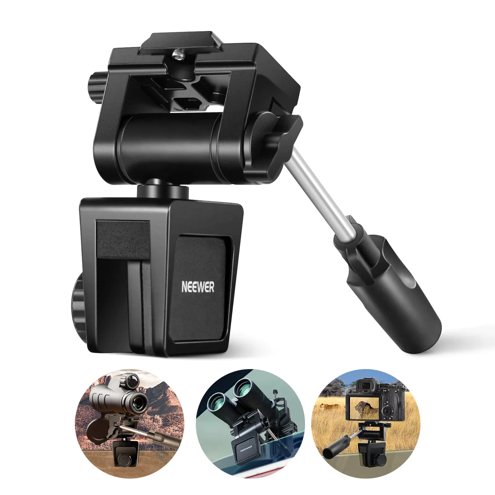 Heavy-Duty Aluminum Alloy Car Window Mount Holder for SLR Camera Telescope & Spotting Scope Observing Wildlife Pan Handle