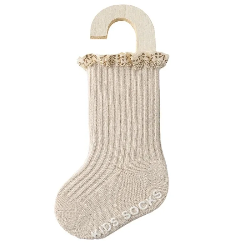 Infant Newborn Baby Socks Soft Cotton Knitted Candy Color Trim Mid Crib Ruffle Socks Seamless Toe Anti-Slip for Infants Toddler