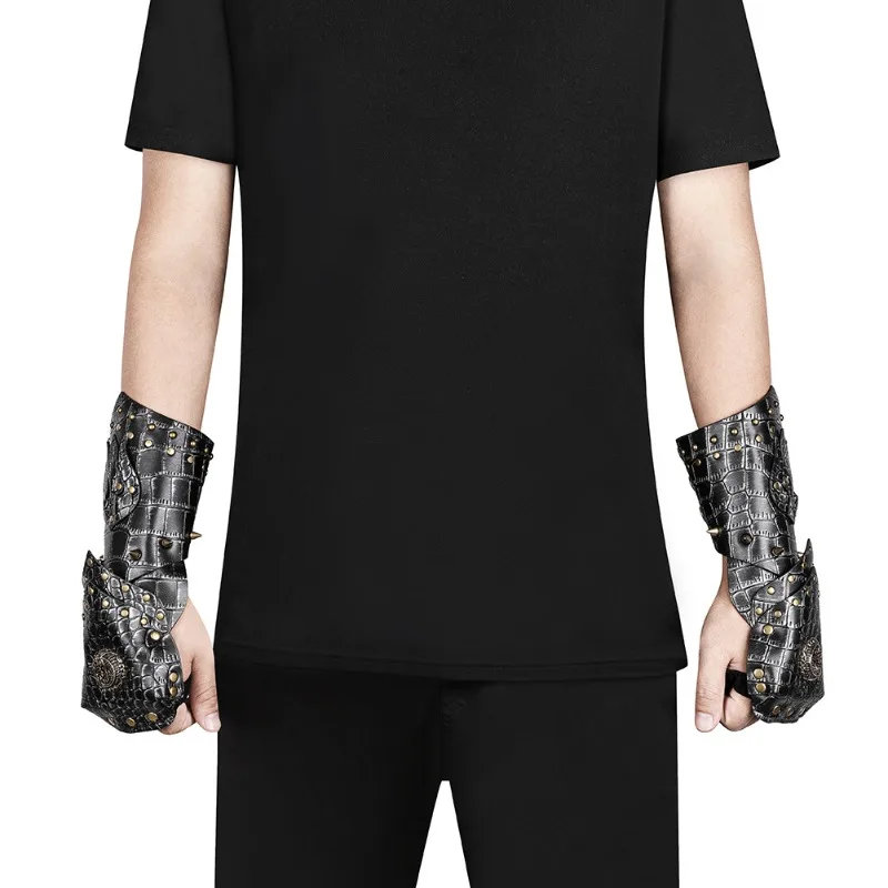 2-teilige Herren-Armstulpen aus mittelalterlichem PU-Leder, Wikinger-Ritter-Stulpe, Piraten-Armband, Nieten-Armschiene, Cosplay-Zubehör