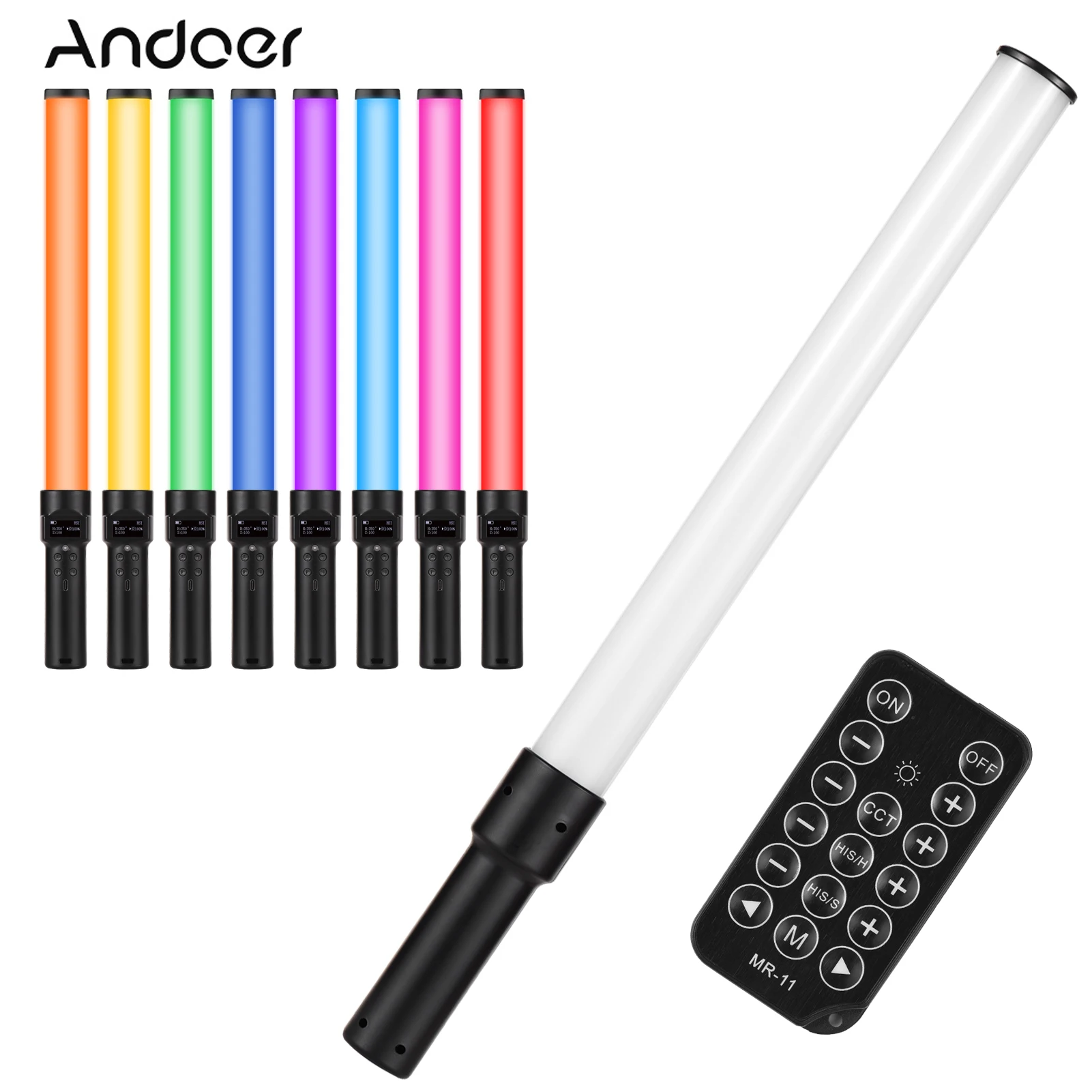 Andoer D3 Handheld RGB Light Tube 2500K-9900K 21 Lighting Scene Effects Built-in Battery with Remote Control for Vlog Live