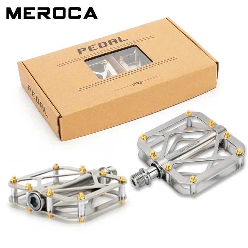 

MEROCA 3 Bearing structure double-sided anti-slip nails hollow design Lightweight titanium pedals for Mountain Bike Accessorie