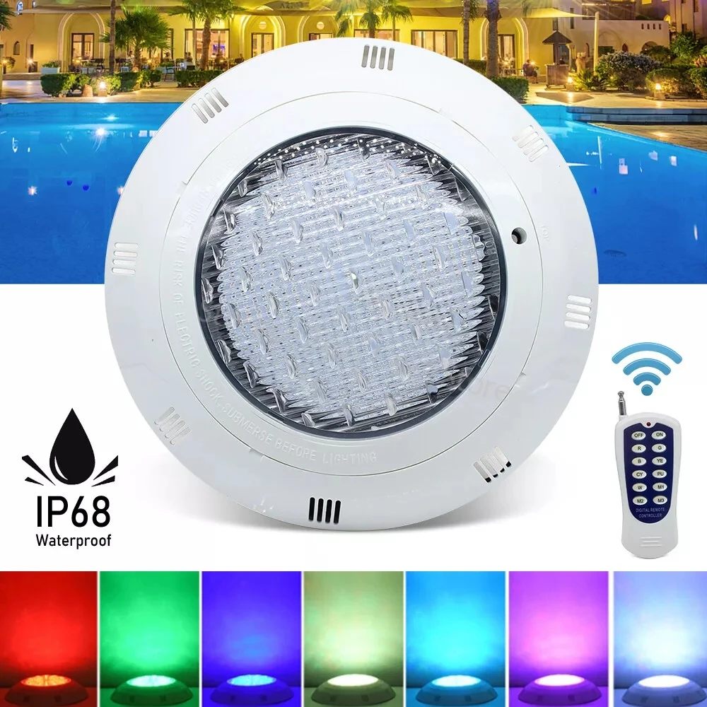 Lampu LED bawah air RGB 7 warna, lampu sorot kolam renang dengan Remote AC12V IP68 luar ruangan tahan air