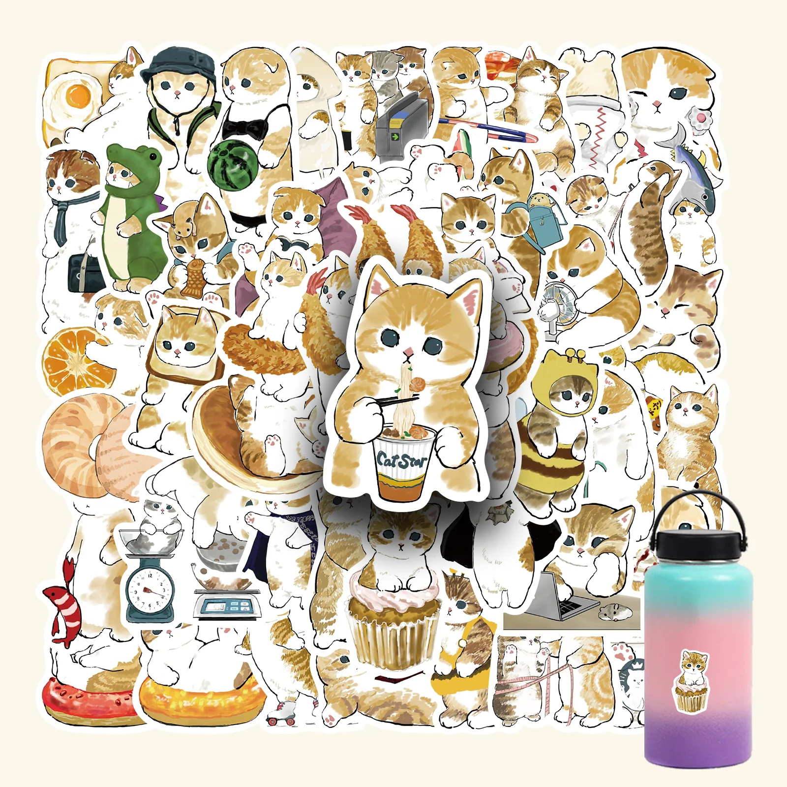 

53/64pcs Kawaii Cat Cartoon Sticker Cute Animal for Water Bottle Laptop Skateboard Scrapbook Luggage Kids Toy