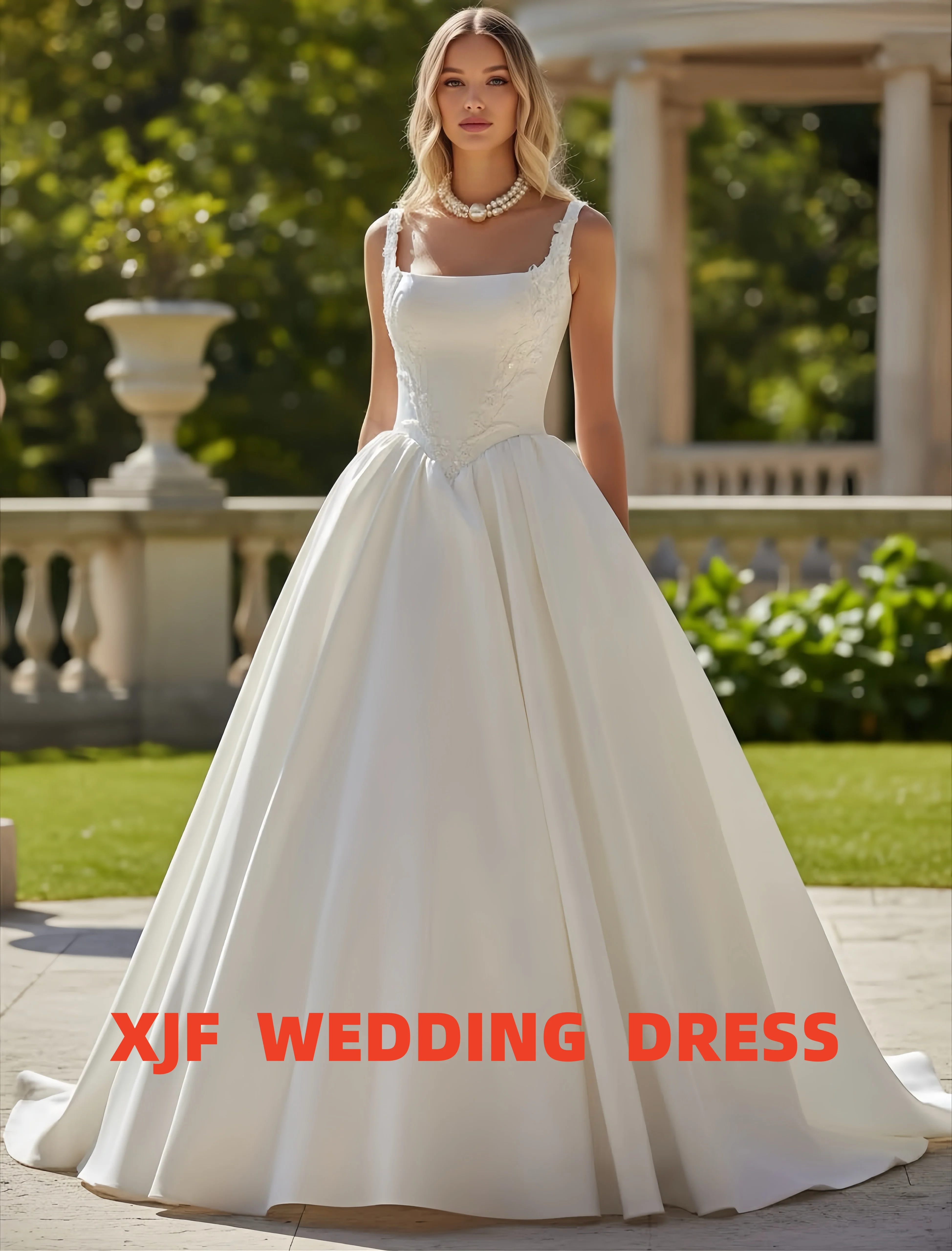 

Customized elegant satin wedding dress Square collar sleeveless A-LINE robe de mariee wedding dress vestidos de novia