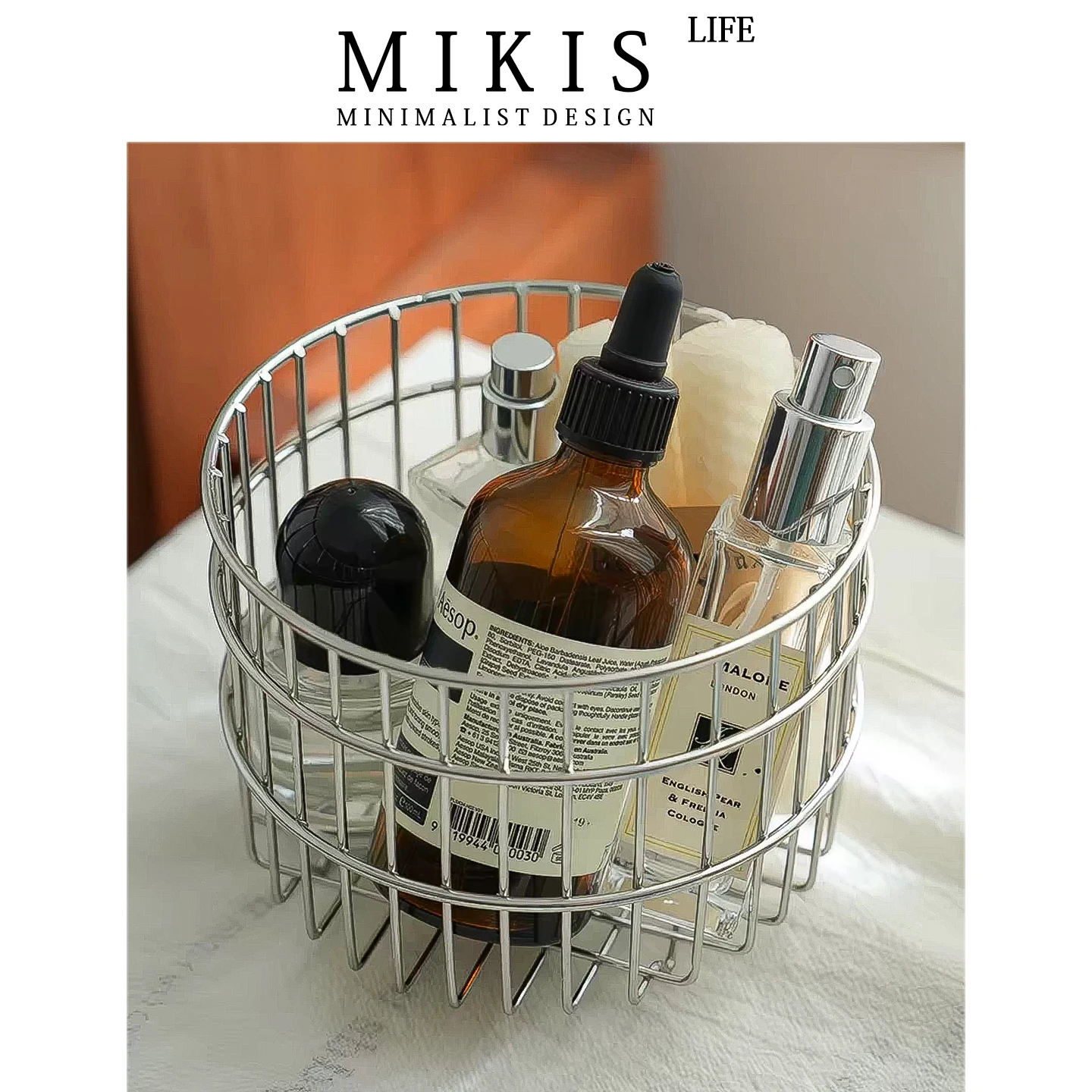 Stainless Steel round Organizer Basket Desktop Storage Box Cosmetic Arrangement Basket Home Use Utility Item Sorting Basket