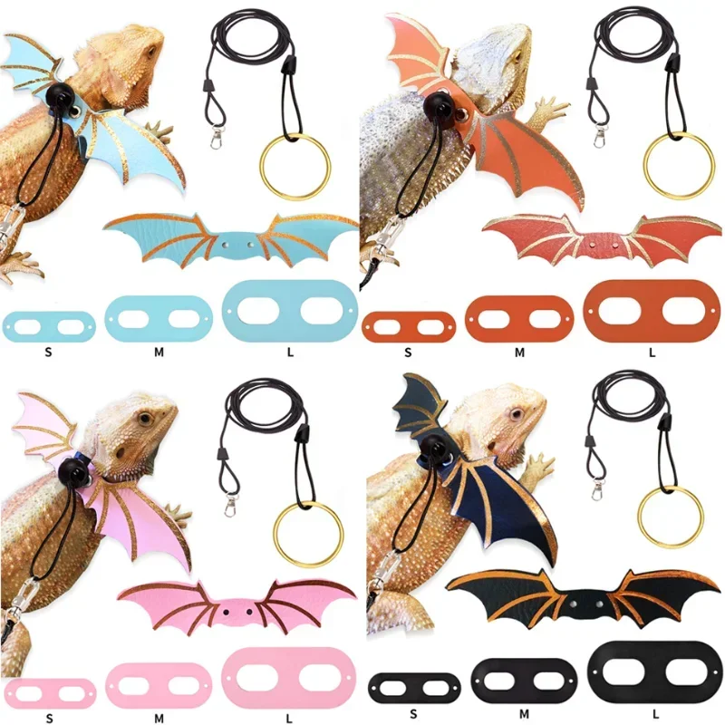 Adjustable Bearded Dragon Leash With Bat Wings Soft Leather  Harness  Amphibians And Other Small Reptile Prong collars for dogs