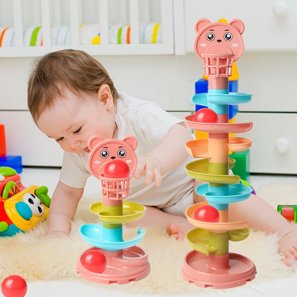 Baby Puzzle Kids Fun Track Turn Around 0-3 Years Old Track Rolling Ball Mental Sliding Ball Tower Early Education Assembling Toy