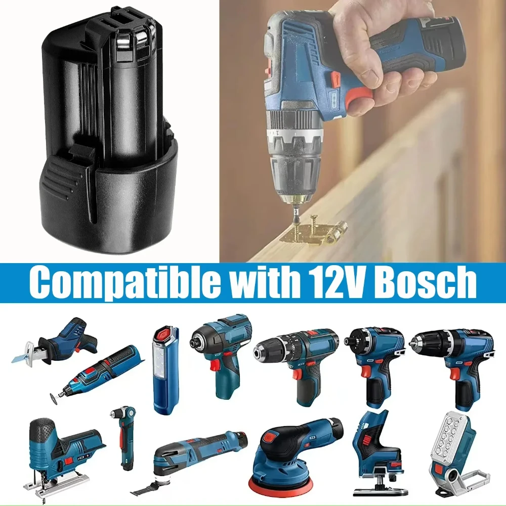 "بطارية عالية السعة 12 فولت/10.8 فولت 3000 مللي أمبير في الساعة لسلسلة Bosch BAT411، تتضمن شاحن ليثيوم أيون، يناسب BAT411A/BAT412A/BAT420.