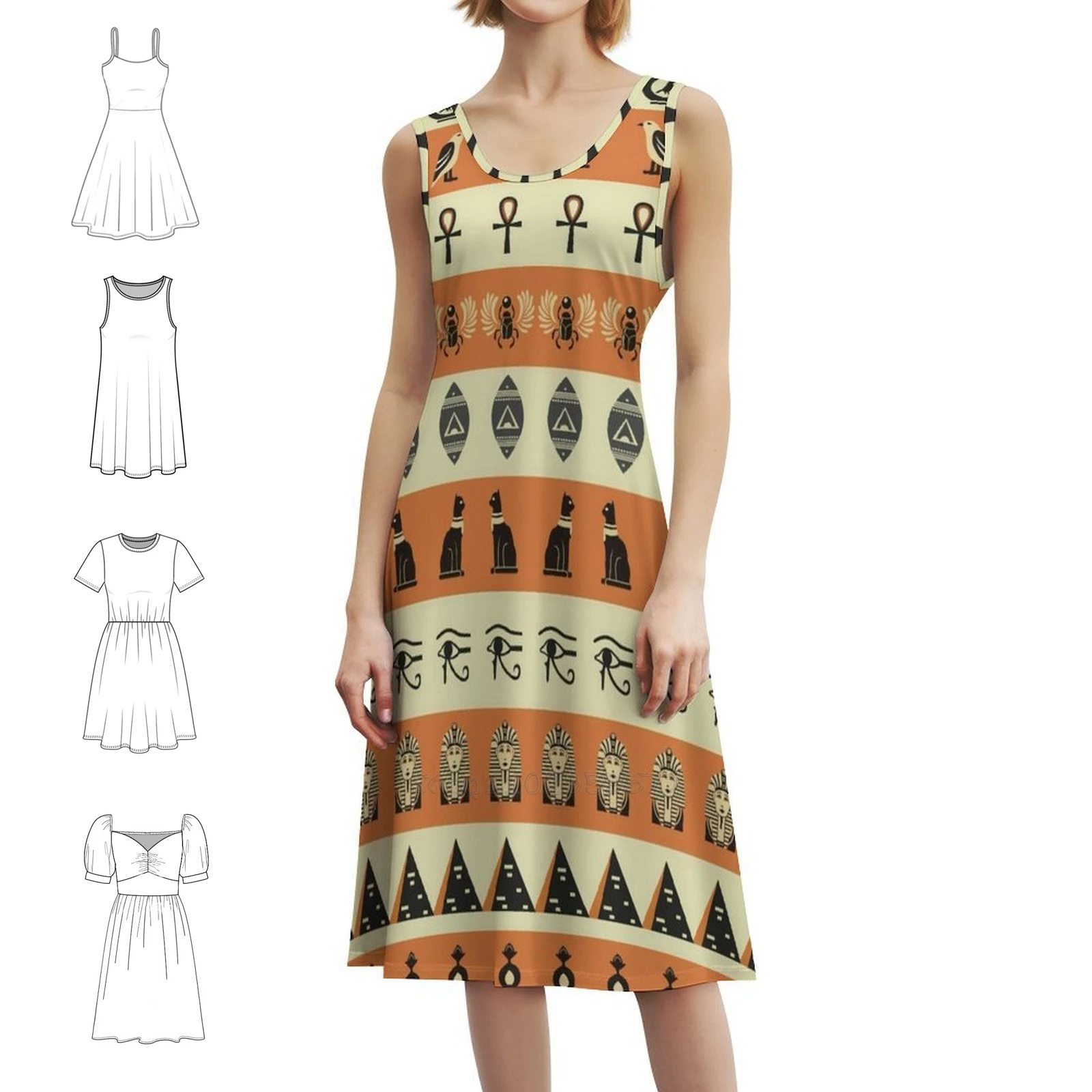 فستان حفلات نسائي أنماط قديمة ملابس خروج عصرية مطبوعة ملابس نادي للإناث قبر مصري قديم توتخ آمين #1