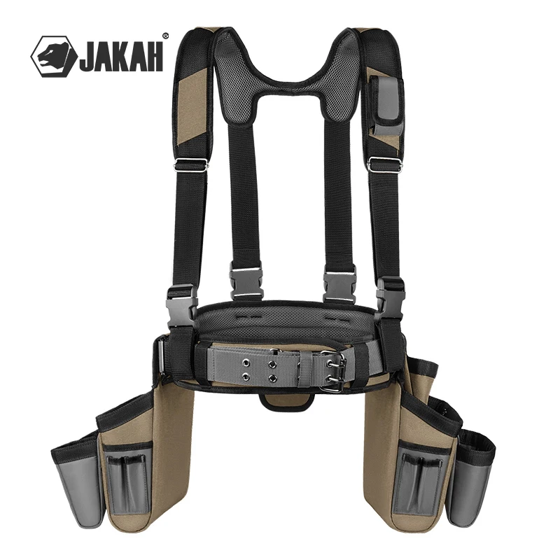 Jakah Tool Belt for Men, 32 to 66 Inches Adjustable Tool Belt with Suspenders for Electricians, Carpenters, Construction Workers