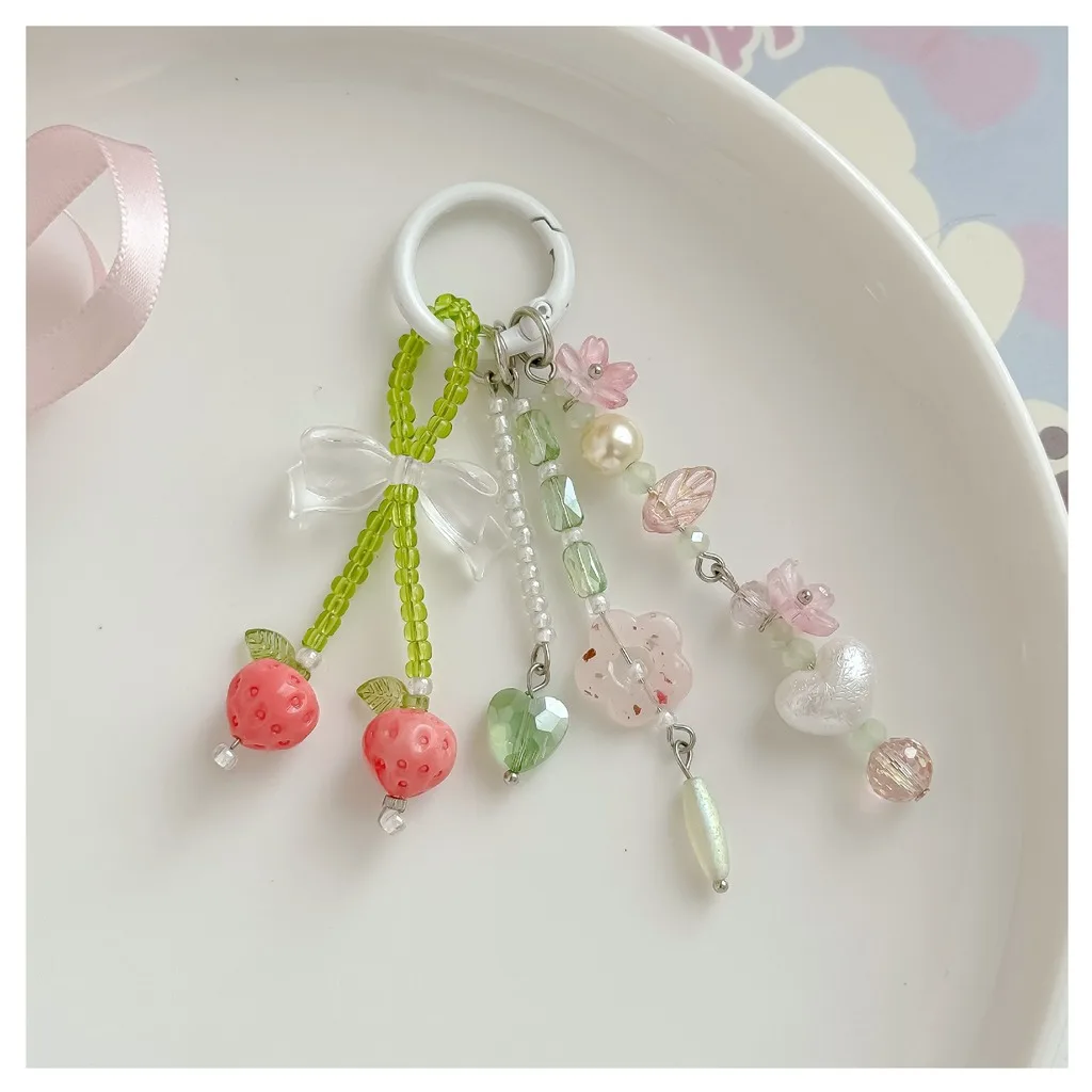 Decorative Key Chain Floral Hand Beaded Key Chain Bag Charm Original Girly Key Chain For Daily Accessories Phone Decoration