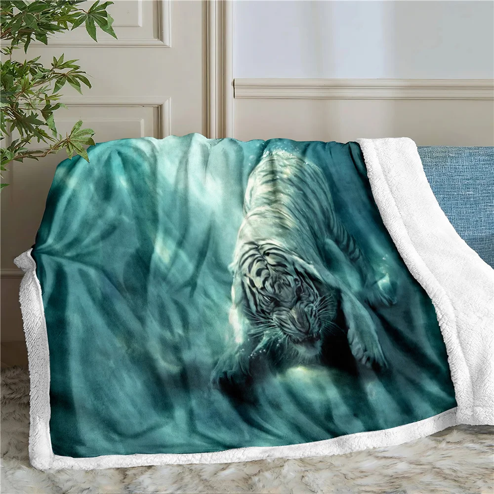 

Tiger 3D Printing Plush Fleece Blanket Adult Fashion Quilts Home Office Washable Duvet Casual Kids Girls Sherpa Blanket