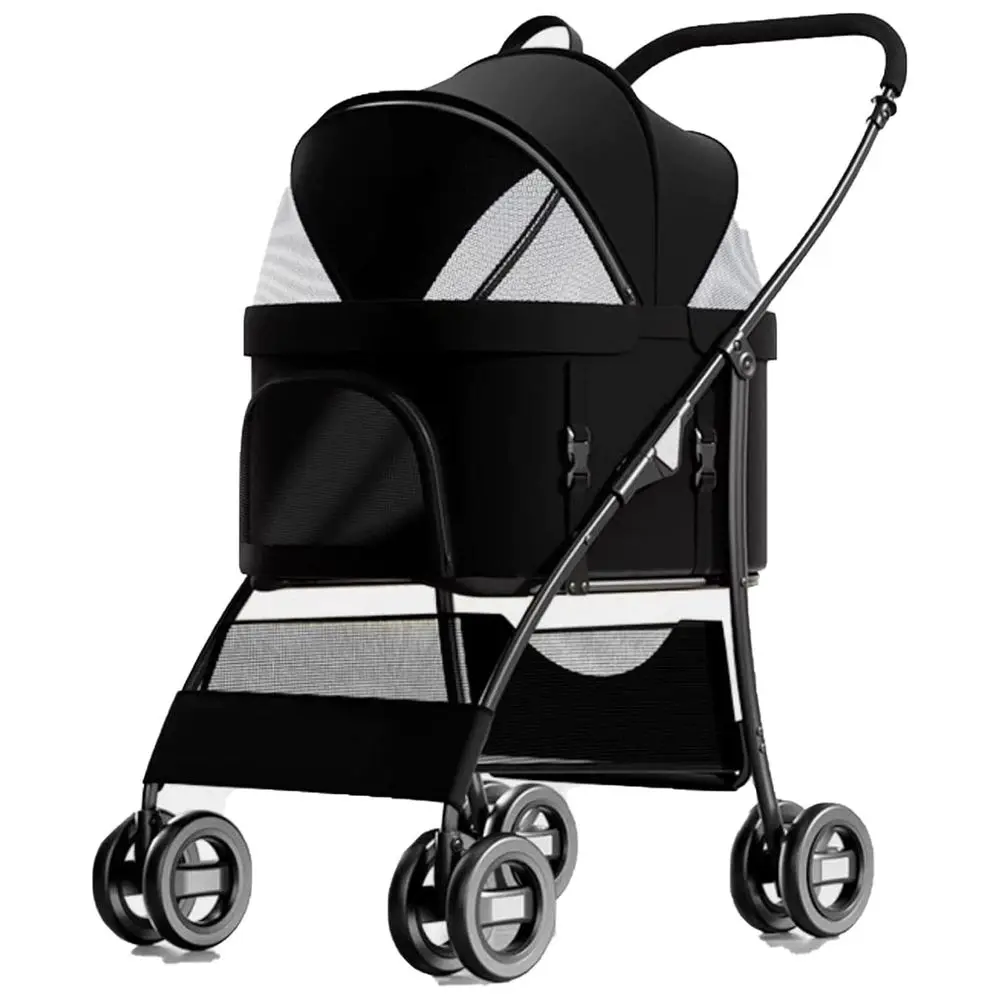 

Многоугольная коляска для собак со съемной корзиной, хранилищем и черным дизайном