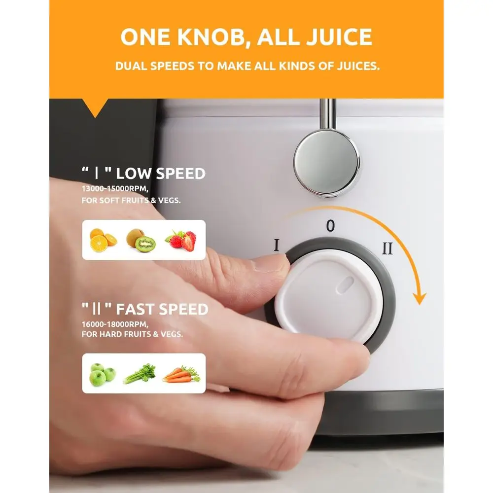 Centrífuga de Suco de 800W, Entrada Larga de 3”, Centrífuga de Duas Velocidades para Frutas e Vegetais, Função Anti-Gotejamento, Livre de BPA, Fácil de Limpar