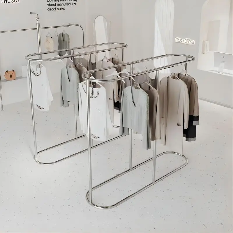 Clothing store Zhongdao rack oval floor display rack stainless steel double row clothes