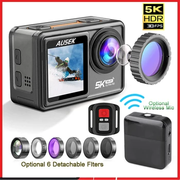 S81TRW 액션 카메라, 5K, 4K60FPS, 48MP EIS DVR 웹캠, 2 인치 IPS 듀얼 스크린 옵션, 6 필터 무선 마이크, Wi-Fi 스포츠 캠 