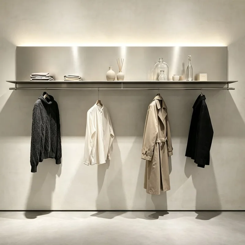 Stainless Steel Clothing Rack Clothing Shop Hangers Space Saving Wall Mount Apparel Display Stand Portable Shoe Hat Storage Rack