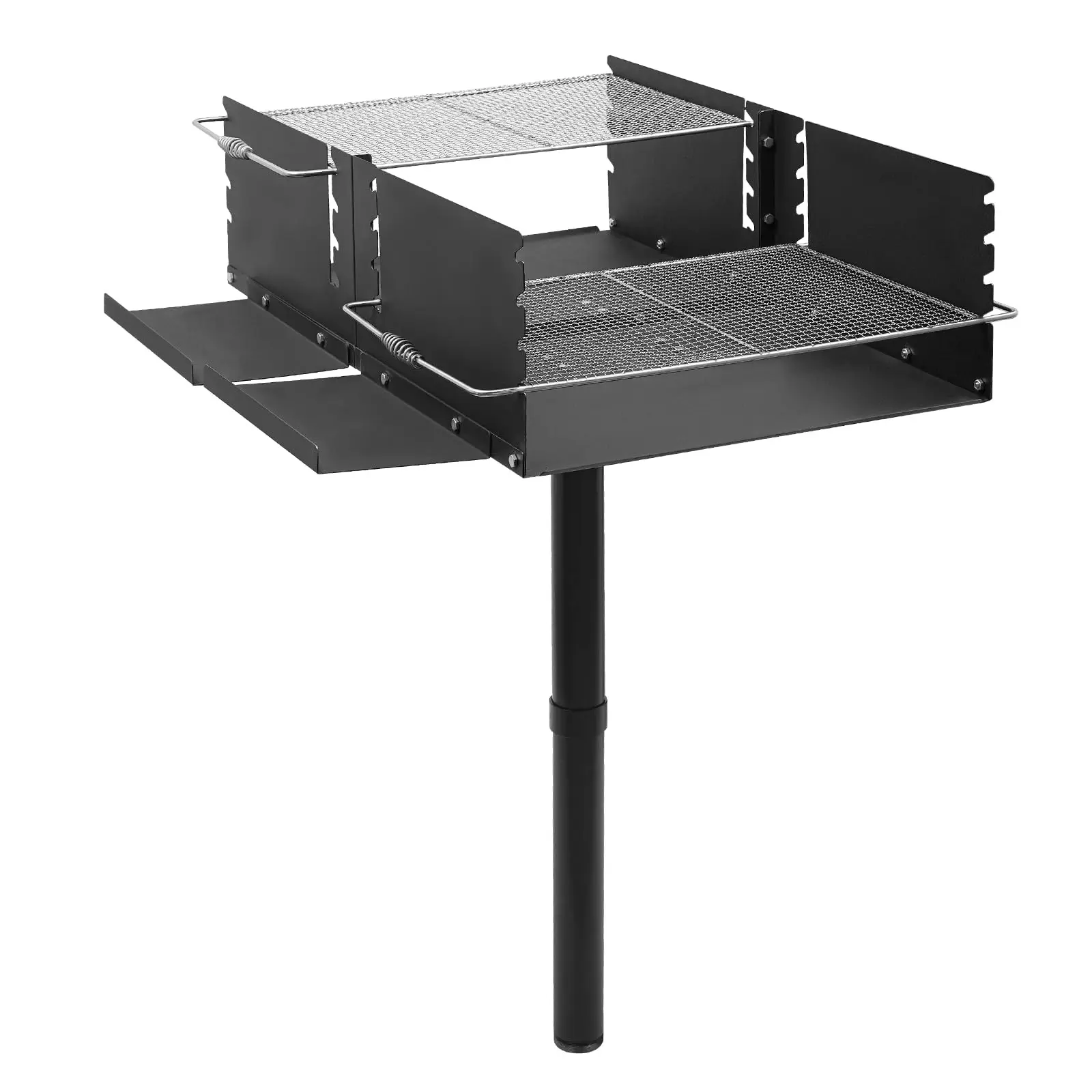

Undercat Park-Style Charcoal Grill Single Post Outdoor Bbq Grill with Adjustable Grates and Side Racks Heavy Duty Steel Grill Fo