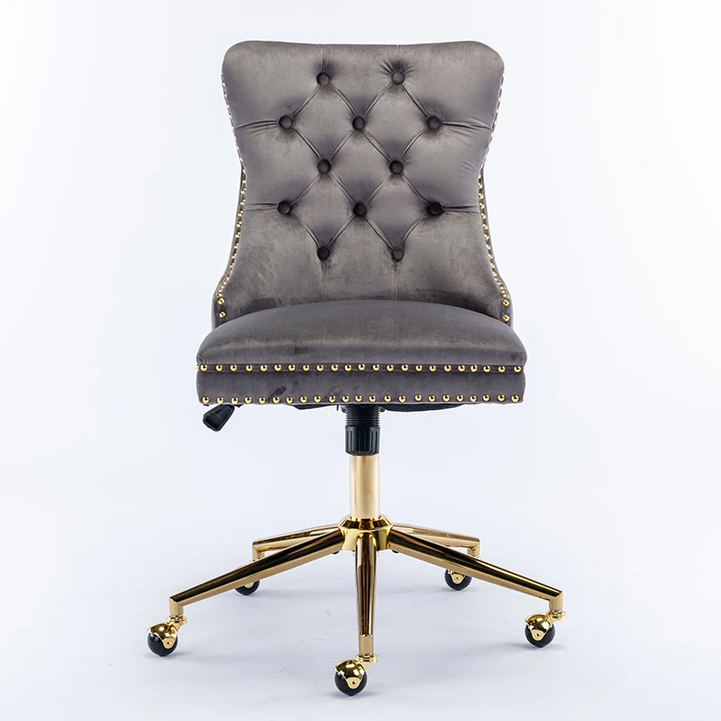 A&A Furniture Office Chair,Velvet Upholstered Tufted Button Home Office Chair with Golden Metal Base,Adjustable Desk Chair Swive