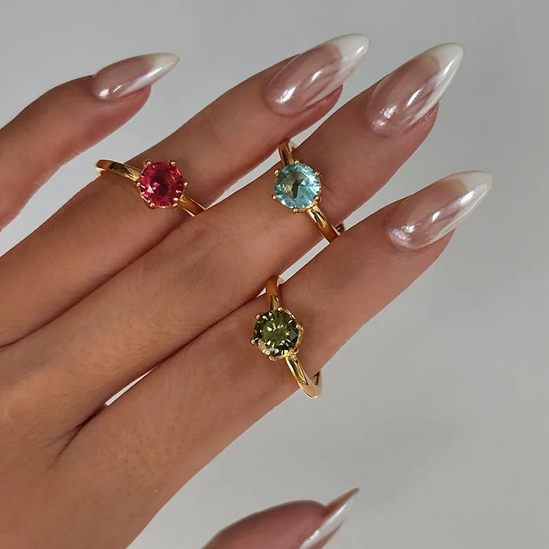 Colored gem stone rings stainless steel rings for women minimalist dainty stainless steel jewelry new in 2024 waterproof