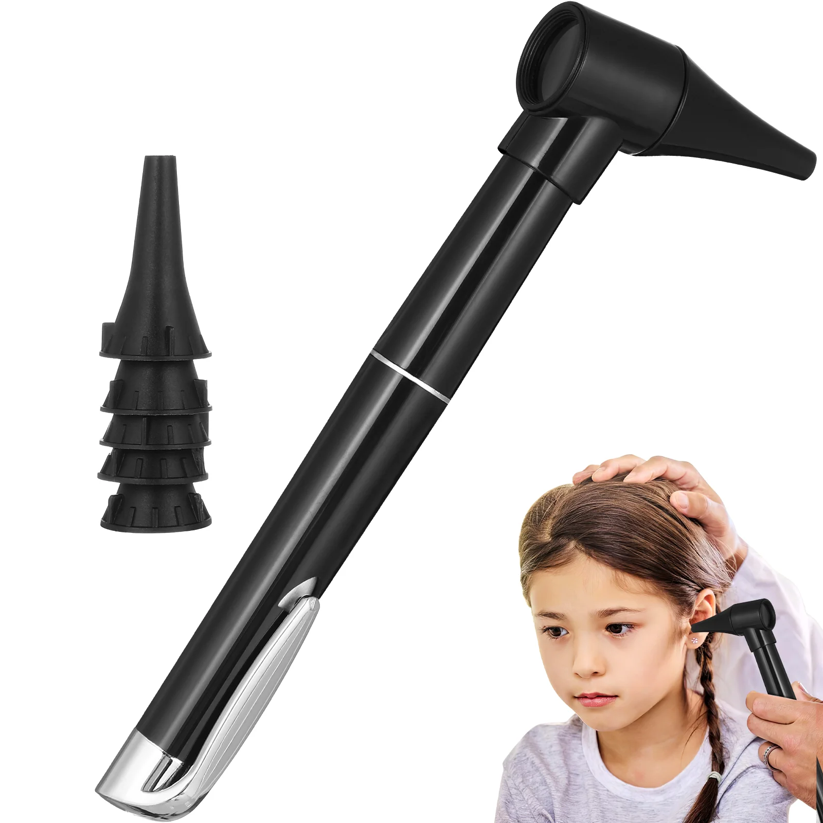 Otoscope Diagnostic Kit Ear Speculum with Light Black Otologic Care Tool Inspection Child