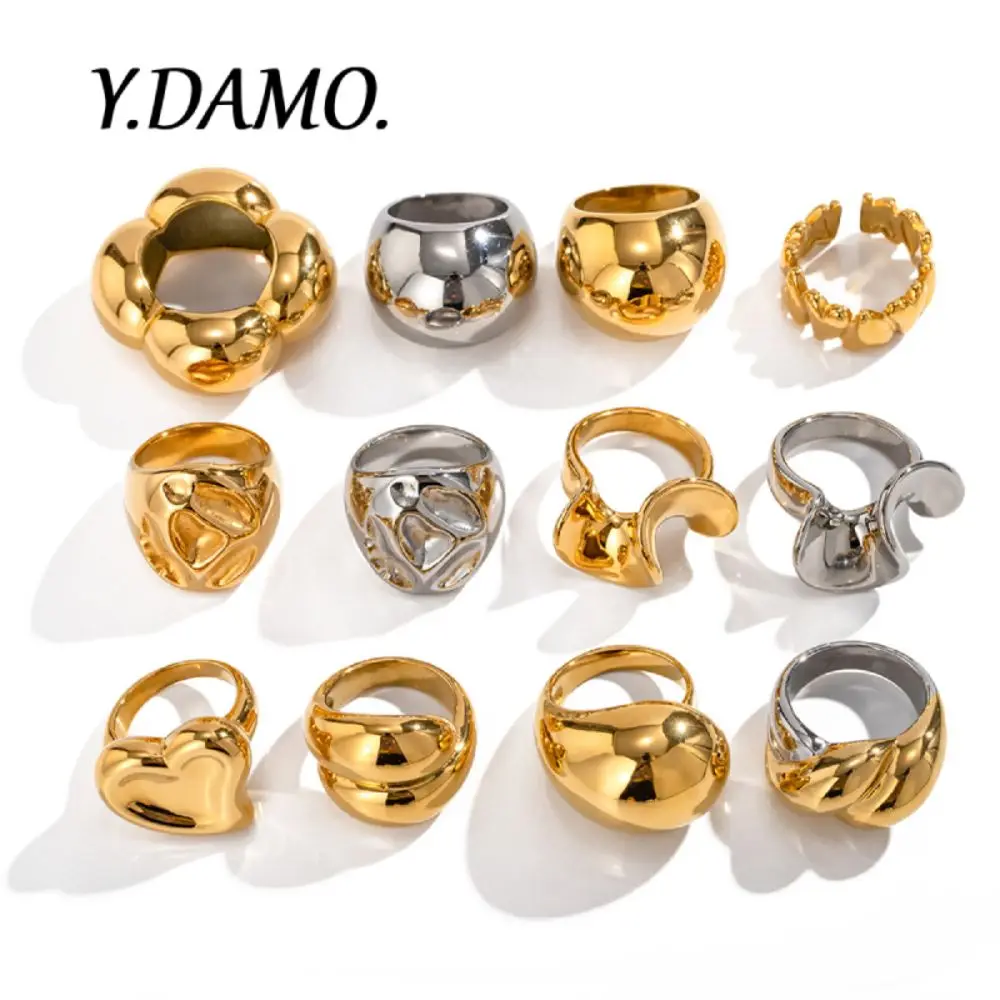 

Damo Vintage Gold Silver Color Smooth Design Geometric Ring For Women Simple Stylish Stainless Steel Waterproof Jewelry Gift