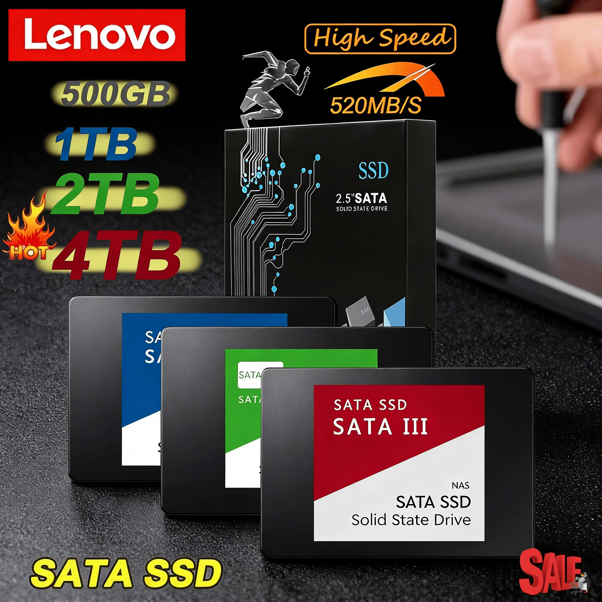 

Новый портативный SSD-накопитель Lenovo 4 ТБ с интерфейсом SATA3, высокоскоростной внешний жесткий диск для ноутбука, внутренний жесткий диск