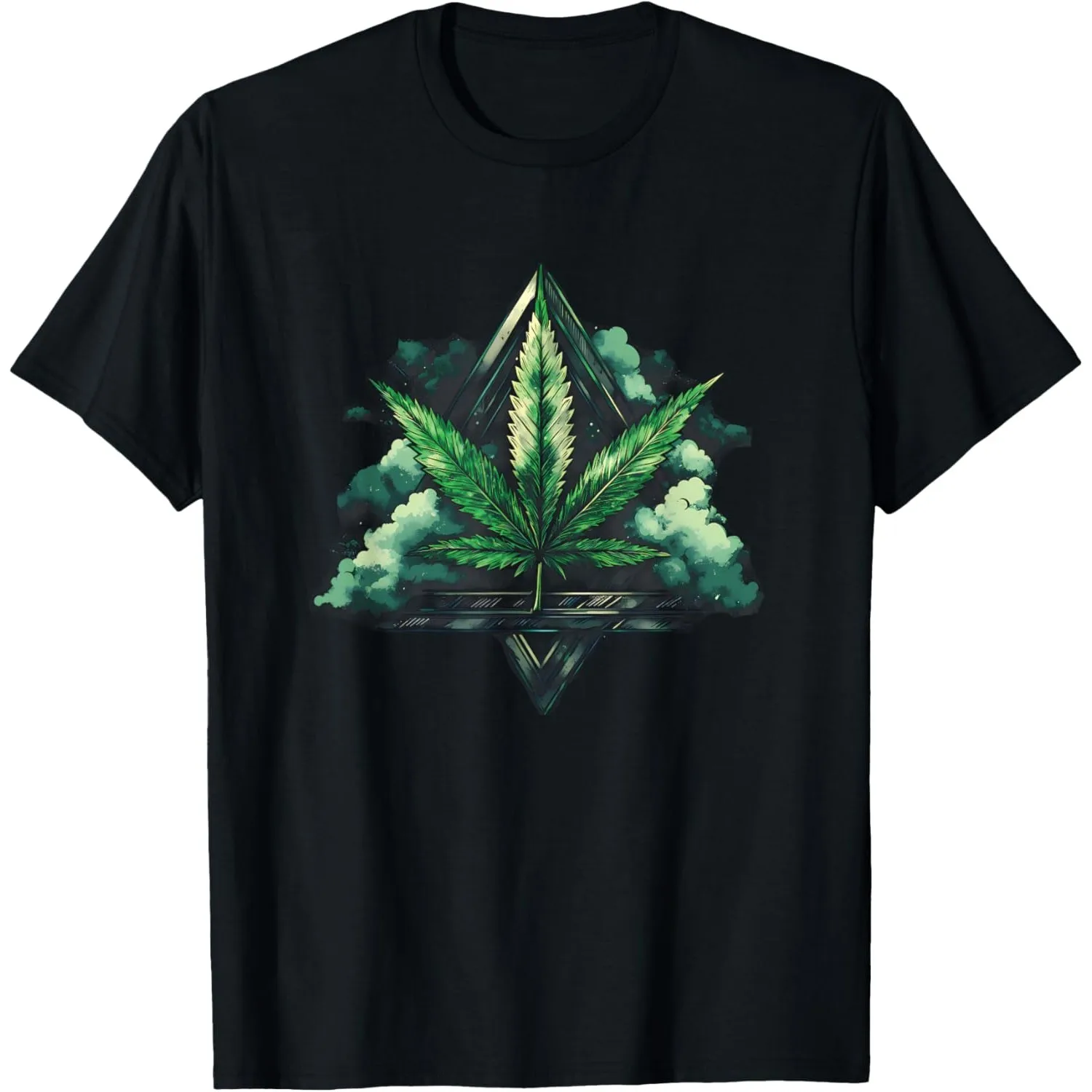 

Cannabis Leaf Graphic Tee Men Distressed Trippy Stoner Cotton Crewneck T-Shirt