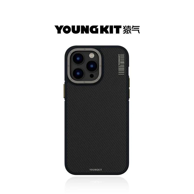 Youngkit Kevlar Phone Case Cover iPhone13 14 15 Pro Max Magnetic Wireless Charging iPhone15 Pro Case Smartphone Cellphone Gifts