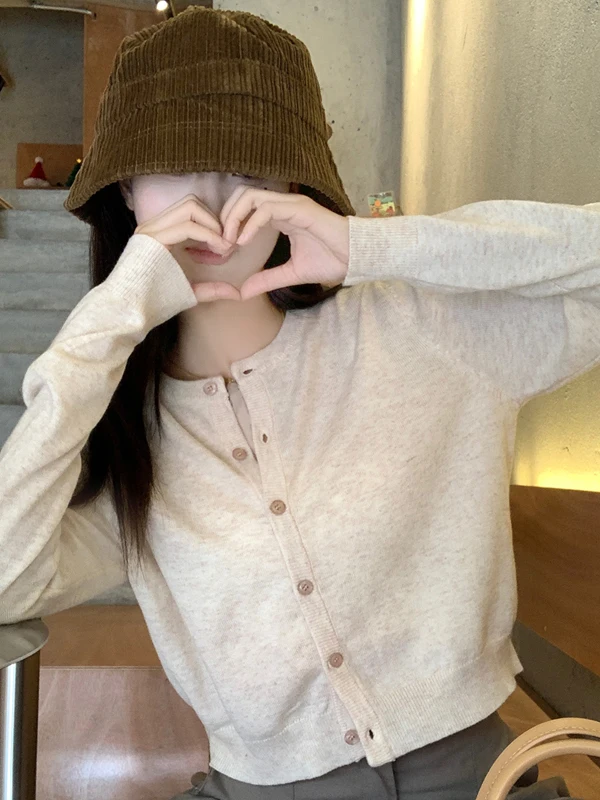 

Slim Fit Short Knitted Cardigan Women's Spring Autumn Thin Long Sleeve Sweater Jacket Casual Style Outerwear Thinnest Type