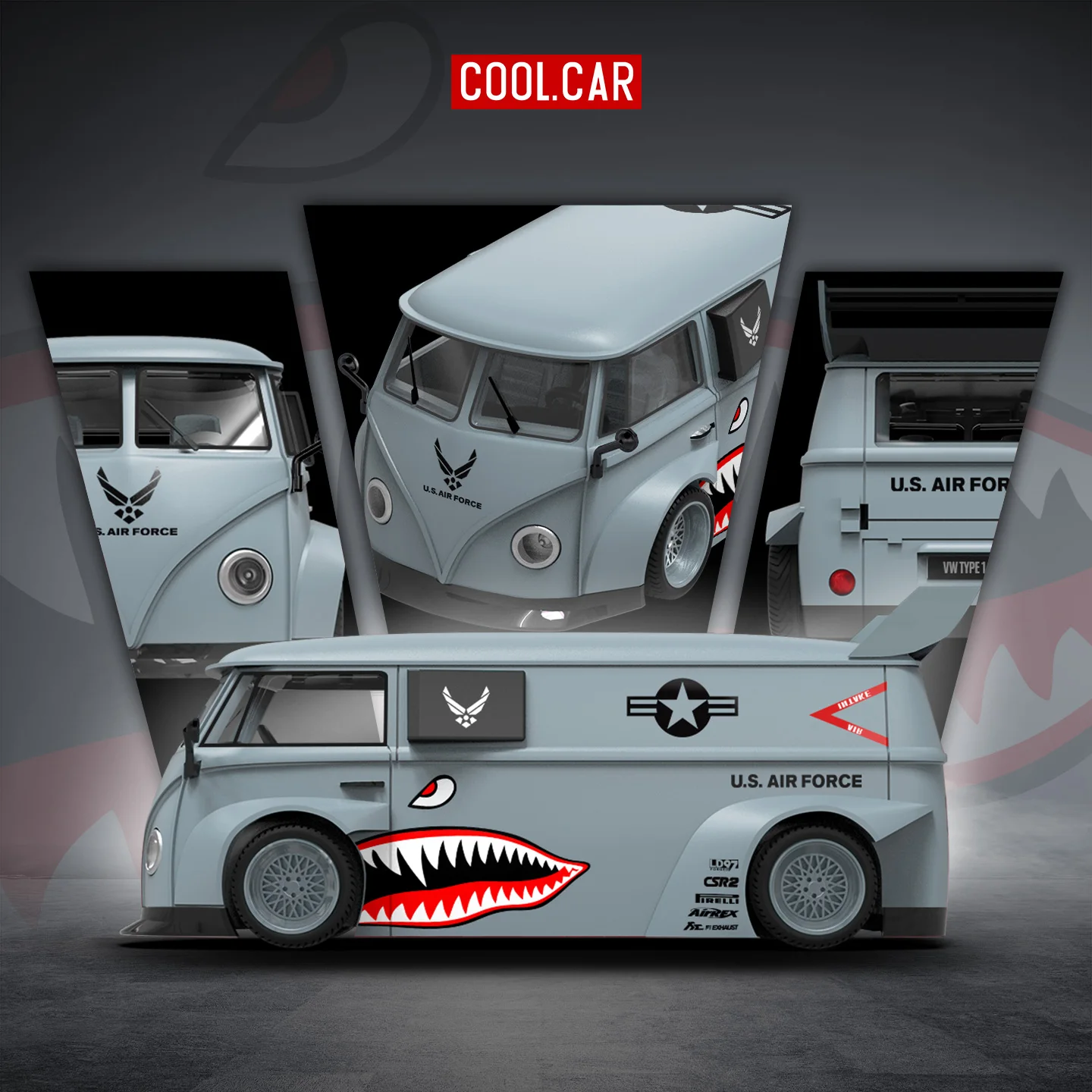 cc-1-64-volkswagen-vw-t1-grey-shark-mouth-livery-realistic-alloy-diecast-model-car-collectible-ornament-gift