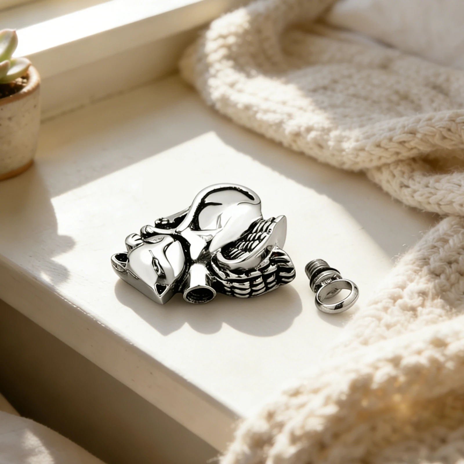 Sleeping Angel Wing Animal Memorial Jewelry Stainless Steel Cremation Pendant Ashes Urn for Pet Cat Keepsake Necklace view 4