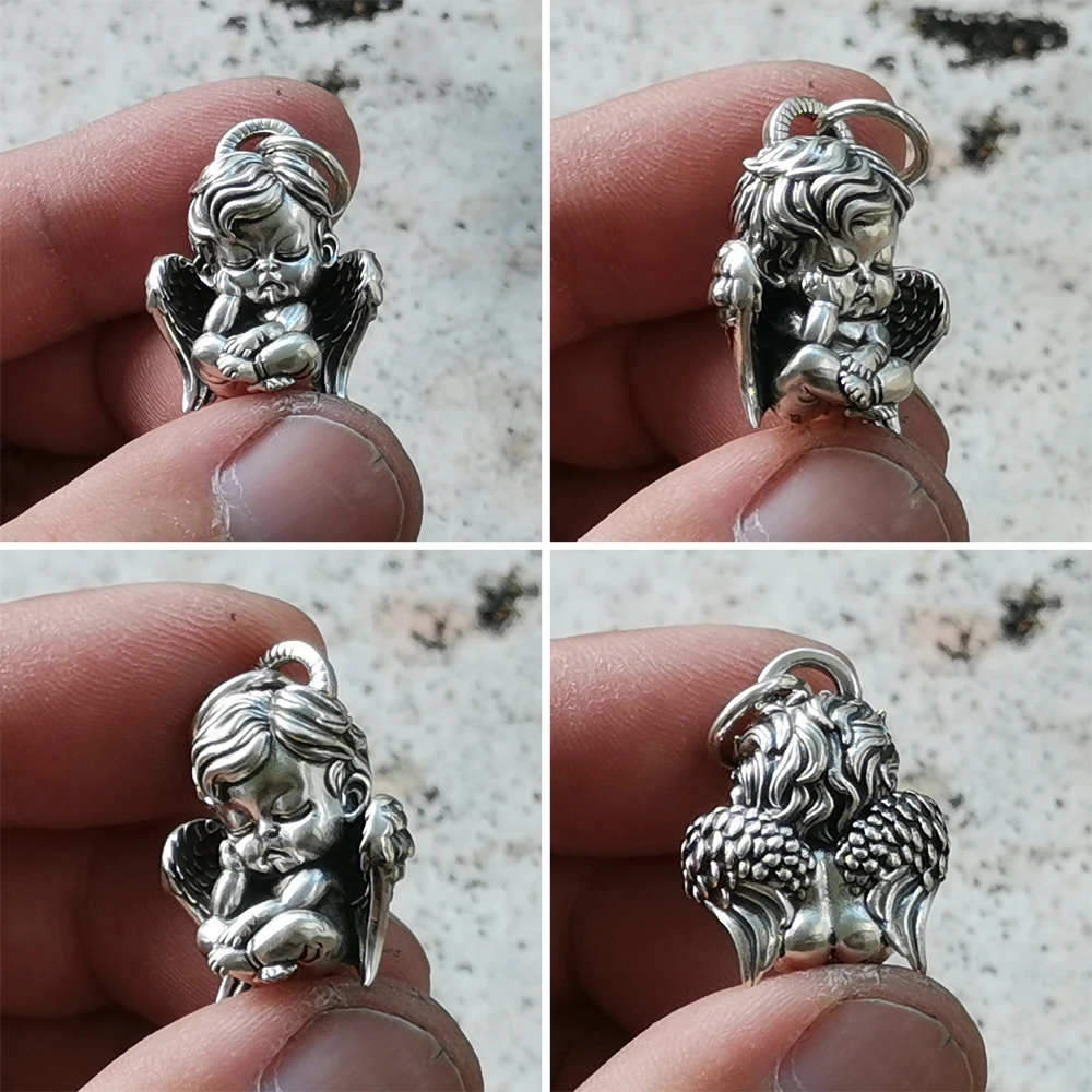 

Q Version 925 Sterling Silver Cute Sleeping Angel Baby Pendant TA36-1 BZ