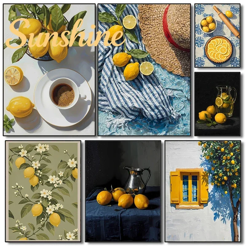 (No frame)Lemon Still Life Painting Posters Timeless Lemons Prints Canvas Painting Lemon Wall Art Pictures Home Room Kitchen