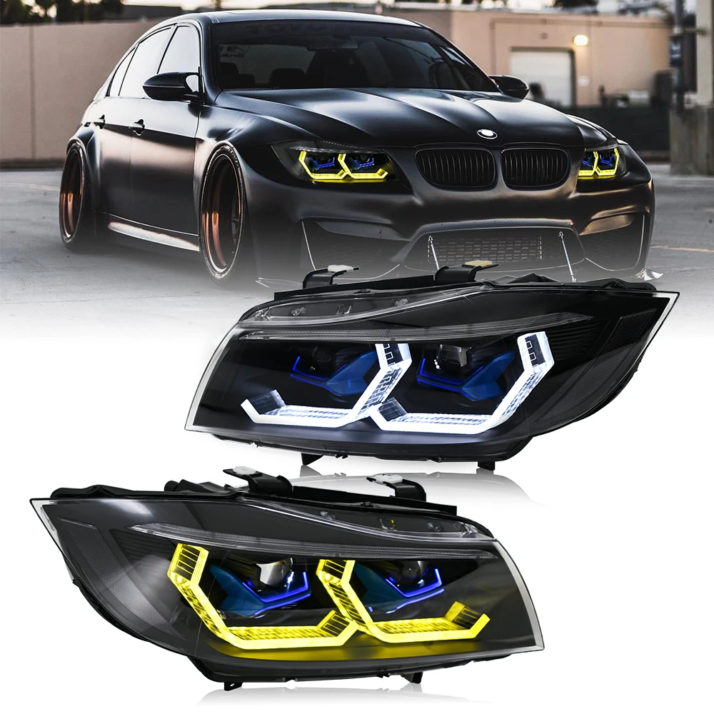 E-mark Pair Bright LED Dual Projector Lens Headlight Assembly For Halogen Xenon BMW 3 Series E90 E91 Plug and Play Headlamp 2005-2012 2006 2007 2008 2009 2010 2011