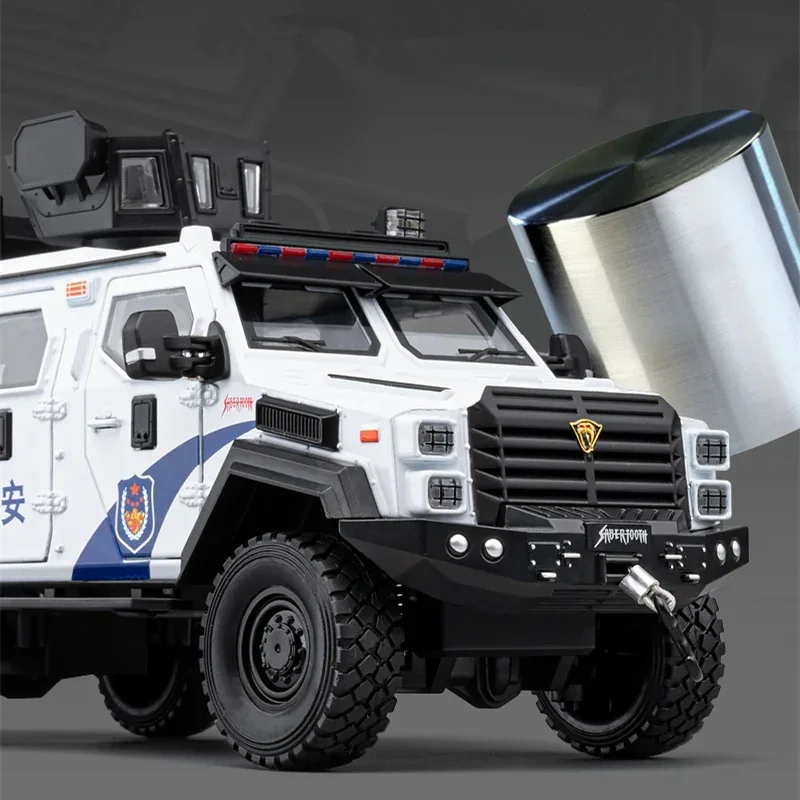 1:24 Alloy Sword Toothed Tiger Armored Vehicles Model Diecasts Metal Police Explosion Proof Car Model Sound Light Kids Toys Gift